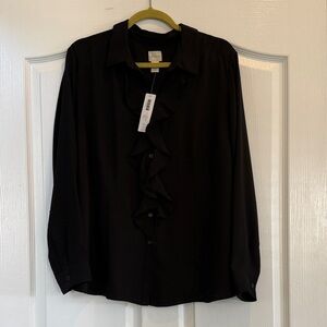 Chico's Black Button Down Shirt with Ruffle